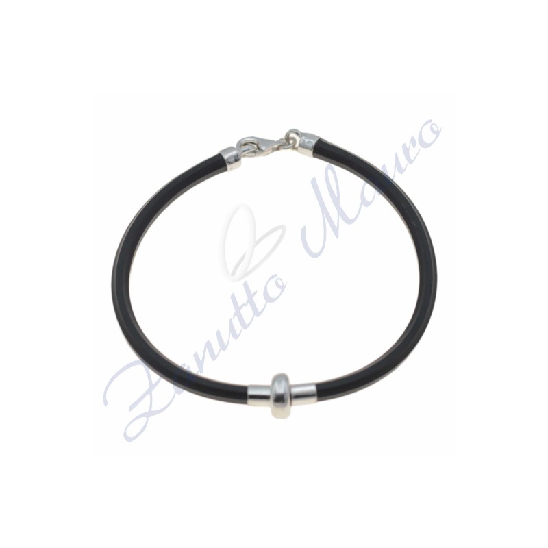 Bracciale in argento e gomma colore nero cm 19