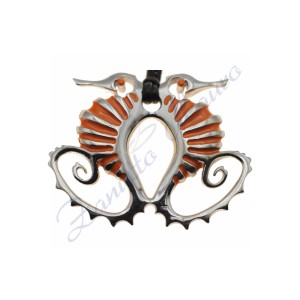 Ciondolo Cavalluccio Marino in argento 925/1000 e smalto arancione