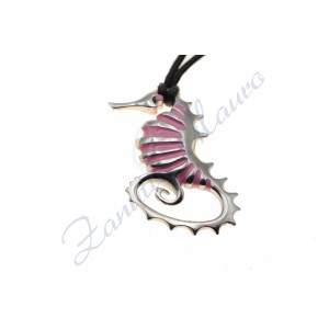 Ciondolo Cavalluccio Marino in argento 925/1000 e smalto rosa
