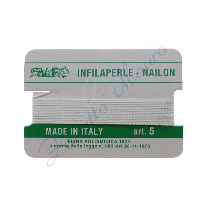 Infilaperle nylon numero 5 colore bianco. 1 filo da 2 metri circa