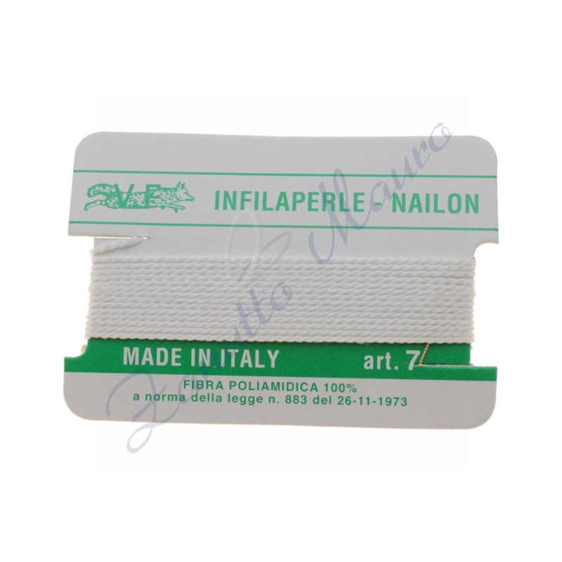 Infilaperle nylon numero 7 colore bianco. 1 filo da 2 metri circa
