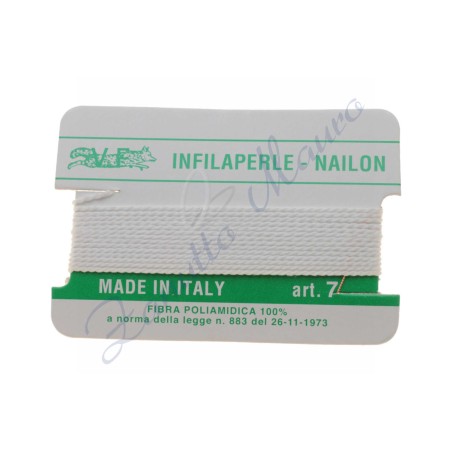 Infilaperle nylon numero 7 colore bianco. 1 filo da 2 metri circa