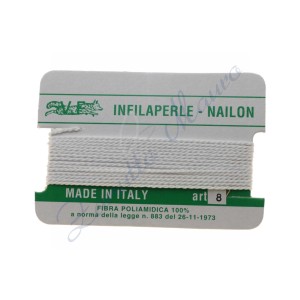 Infilaperle nylon numero 8 colore bianco. 1 filo da 2 metri circa