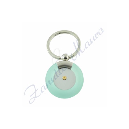 Portachiavi acciaio e plexi rotondo con inserto in oro 750/1000 vite