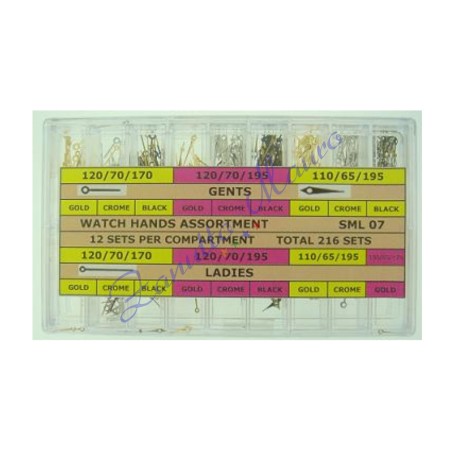 Assortimento 216 set lancette per quarzi cromate dorate e nere - SML07