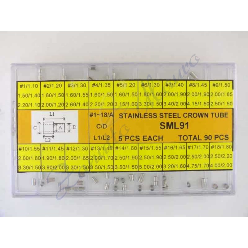 Assortimento 90 tubi per corone in acciaio