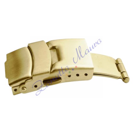 Chiusura in acciaio dorato con sicura e 2 pulsanti ansa mm 16