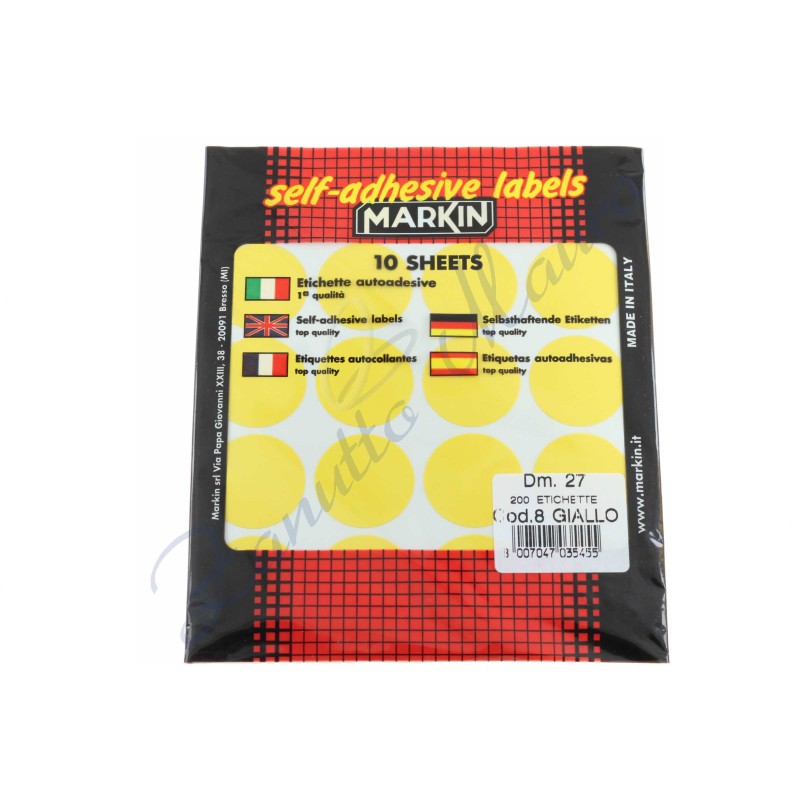 Etichette adesive Markin 8 diam mm 27 colore giallo busta da 200 pz