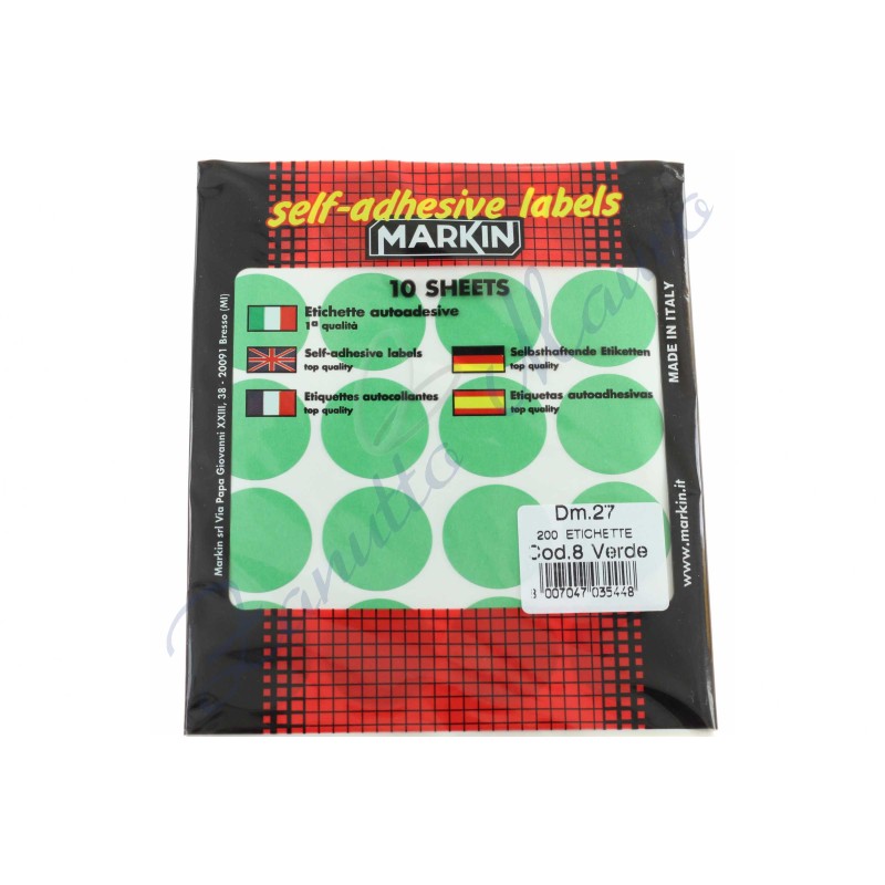 Etichette adesive Markin 8 diam mm 27 colore verde busta da 200 pz