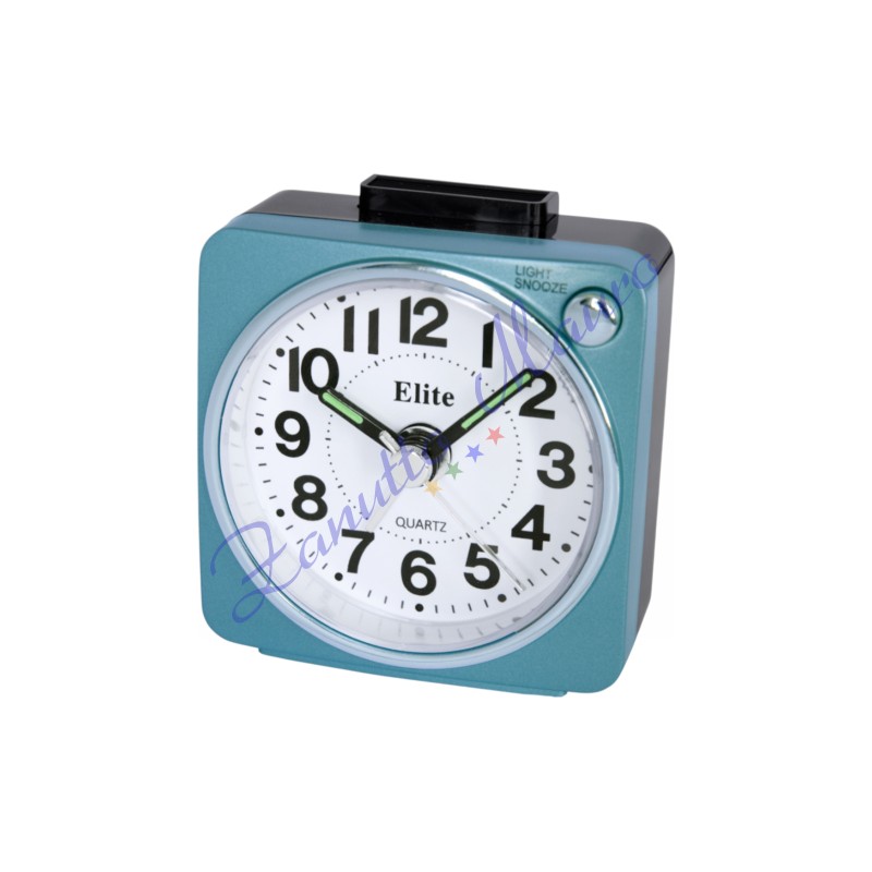 Sveglia Elite RS-7130 colore azzurro metallizzato cm 6x6 con luce led.