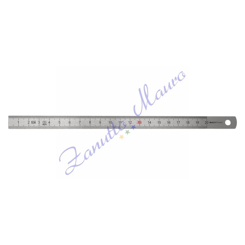 Righello in metallo, acciaio inox, 2 scale in rilievo 200 mm
