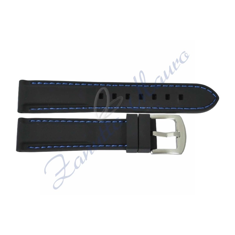 Cinturino JD003 in silicone ansa mm 24 colore nero con cuciture blu