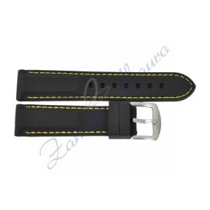 Cinturino JD003 in silicone ansa mm 24 colore nero con cuciture gialle