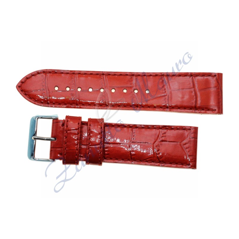 Cinturino imbottito in pelle colore rosso lucido stampa cocco ansa mm 26