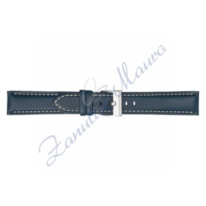 Cinturino 878/SL in pelle blu scuro con cuciture bianche ansa mm 22