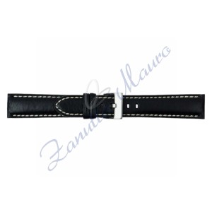 Cinturino 878/SL in pelle nero con cuciture bianche ansa mm 22x20