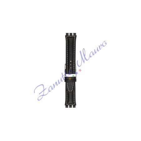 Cinturino 247E in pelle nera con cuciture bianche per Swatch Irony 19x22