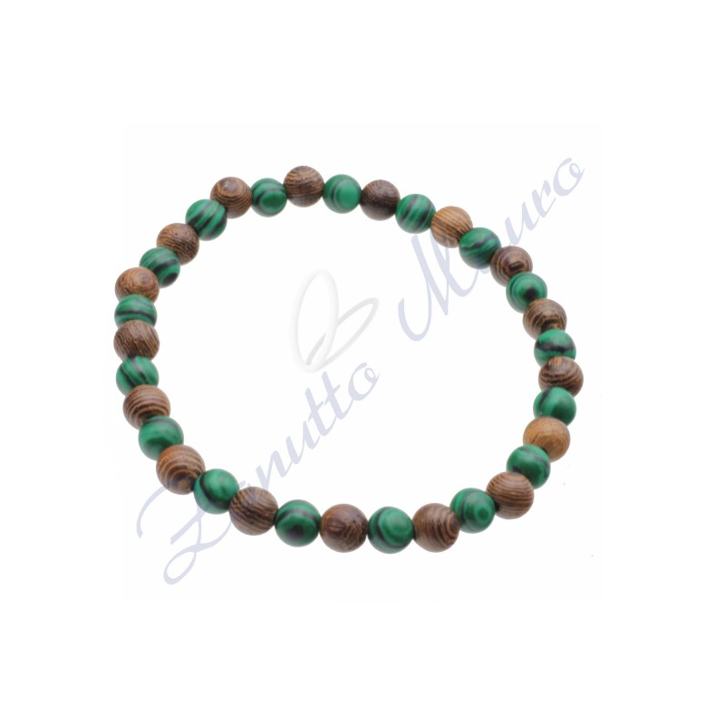 Bracciale elastico in malachite e legno cm 18