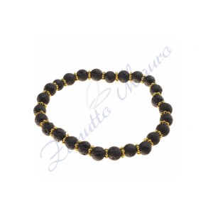Bracciale elastico in in lava ed intercalari dorati cm 18