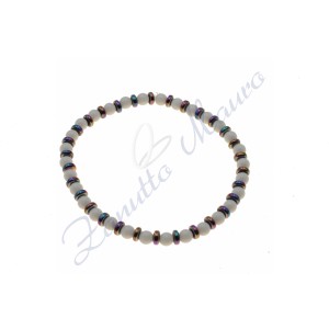 Bracciale elastico in agata bianca ed ematite rainbow cm 17