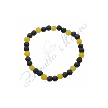Bracciale elastico in lava ed agata gialla cm 19