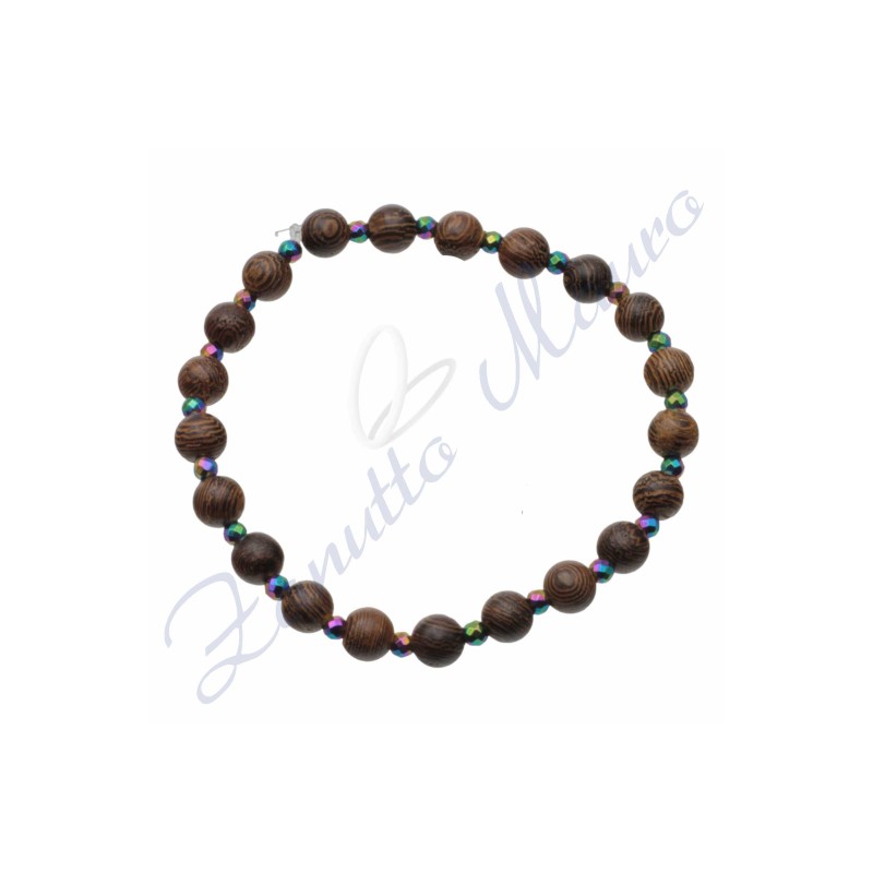 Bracciale elastico in legno con sfere in ematite rainbow cm 19