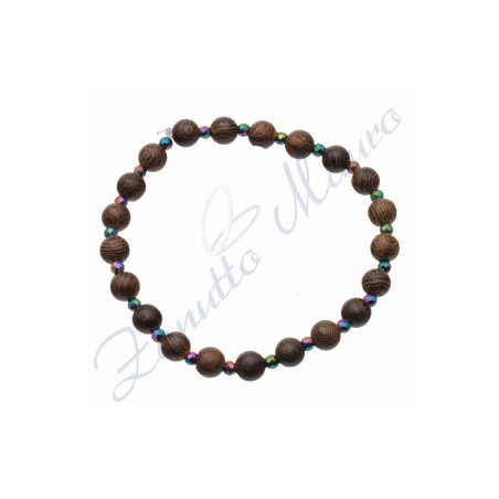 Bracciale elastico in legno con sfere in ematite rainbow cm 19