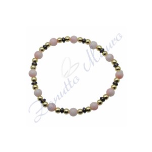 Bracciale elastico in agata rosa ed ematite cm 19