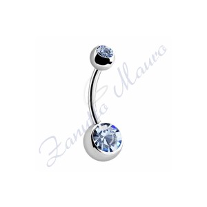 Piercing ombelico con 2 cristalli azzurri 5/8 mm 12 in acciaio 316L