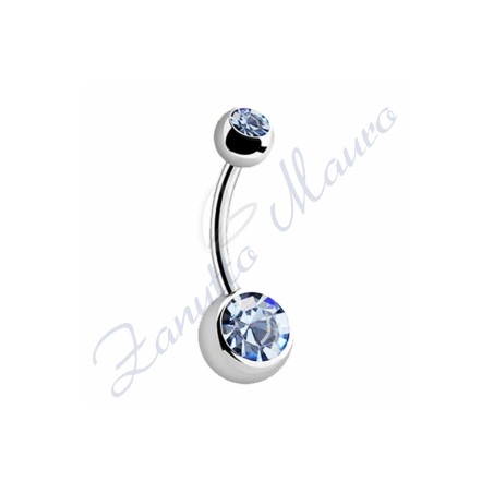 Piercing ombelico con 2 cristalli azzurri 5/8 mm 12 in acciaio 316L