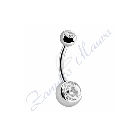 Piercing ombelico con 2 cristalli bianchi 5/8 mm 10 in acciaio 316L