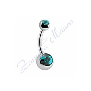 Piercing ombelico con 2 cristalli blu zircon 5/8 mm 12 in acciaio 316L