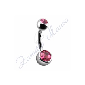 Piercing ombelico con 2 cristalli rosa 5/8 mm 12 in acciaio 316L