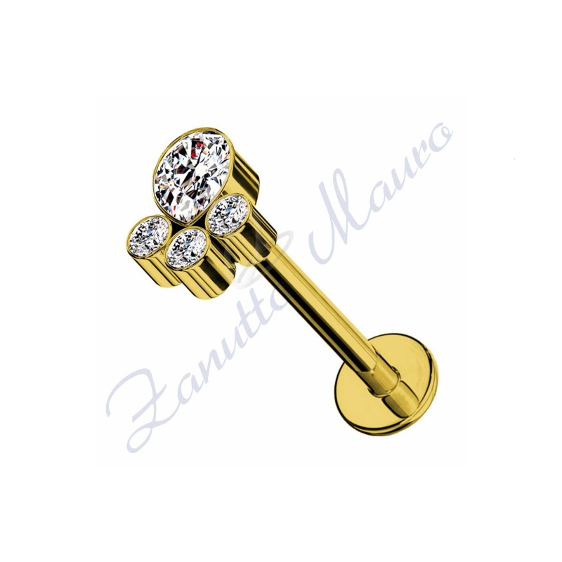 Labret push-in filo mm 1,2 lunghezza barra mm 8 in acciaio 361L dorato