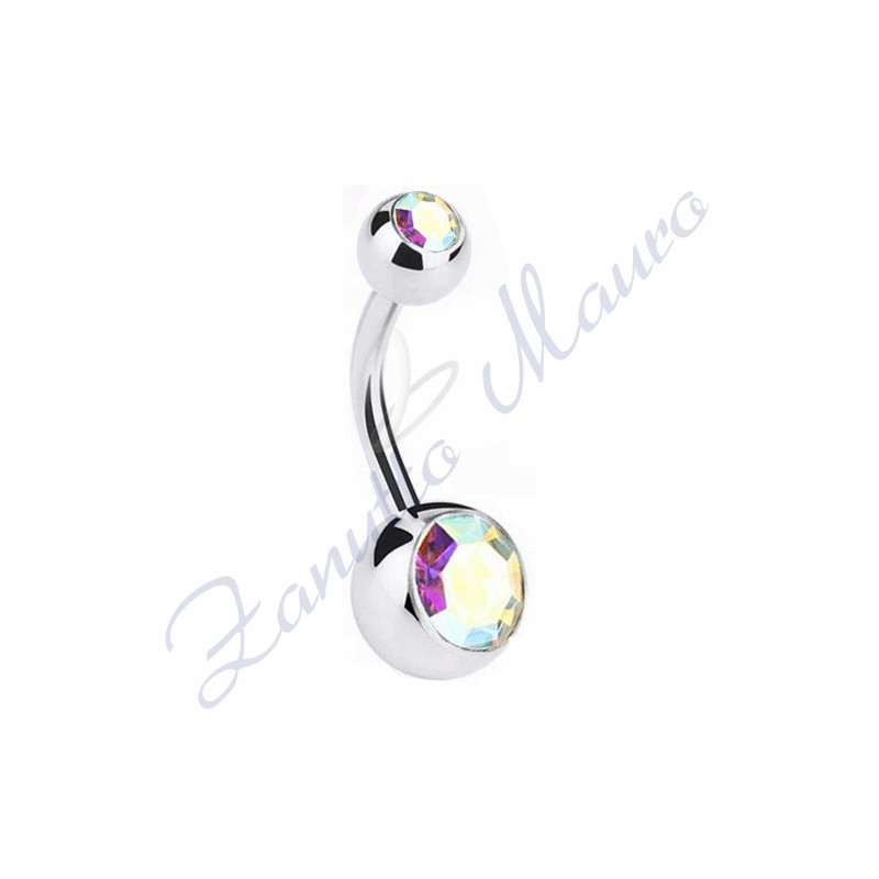 Piercing ombelico con 2 cristalli boreale 5/8 mm 12 in acciaio 316L