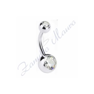 Piercing ombelico con 2 cristalli bianchi 5/8 mm 12 in acciaio 316L