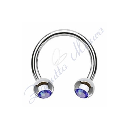 Anello aperto con cristallo blu mm 1,2x3x8 in acciaio 361L