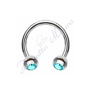 Anello aperto con cristallo blu zircon mm 1,2x3x8 in acciaio 361L
