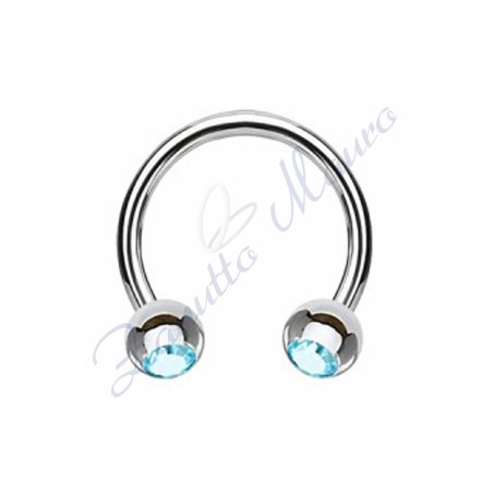 Anello aperto con cristallo celeste mm 1,2x3x8 in acciaio 361L
