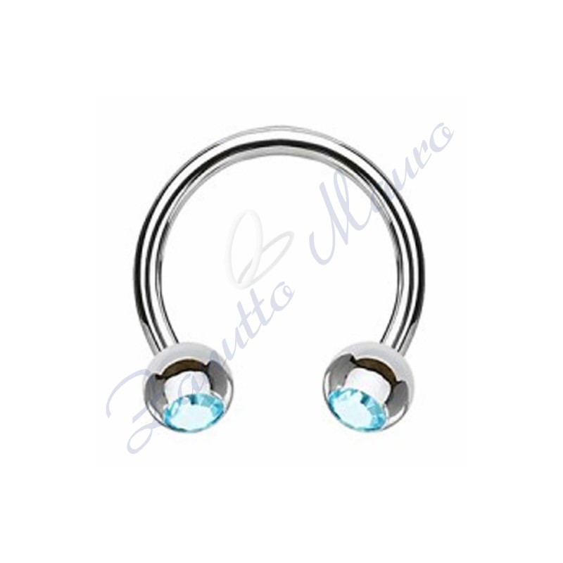 Anello aperto con cristallo celeste mm 1,2x3x12 in acciaio 361L