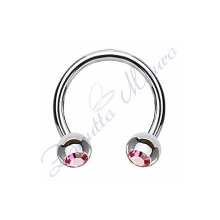 Anello aperto con cristallo rosa mm 1,2x3x12 in acciaio 361L
