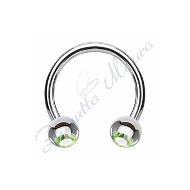 Anello aperto con cristallo verde chiaro mm 1,2x3x8 in acciaio 361L