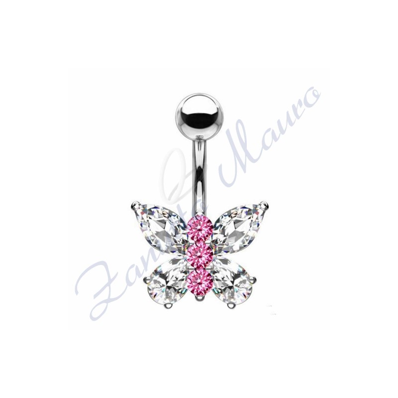 Piercing farfalla bianca per ombelico mm 1,6x10x10x9 in acciaio 361L