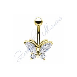 Piercing farfalla per ombelico mm 1,6x10x14x11 in acciaio 361L dorato