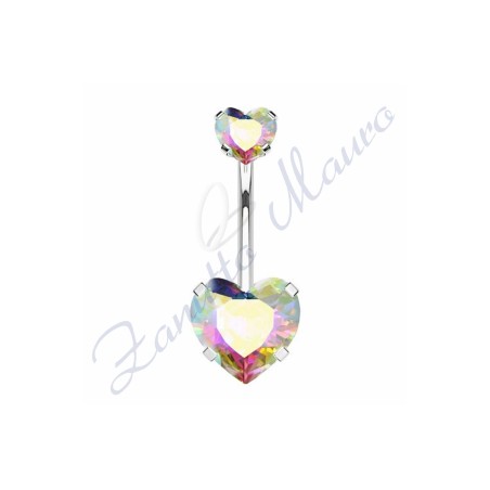 Piercing cuore aurora boreale per ombelico mm 1,6x10x5x8 in acciaio 361L