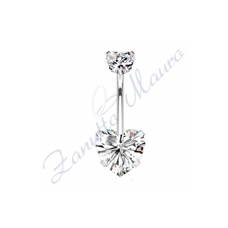 Piercing cuore bianco per ombelico mm 1,6x12x5x8 in acciaio 361L