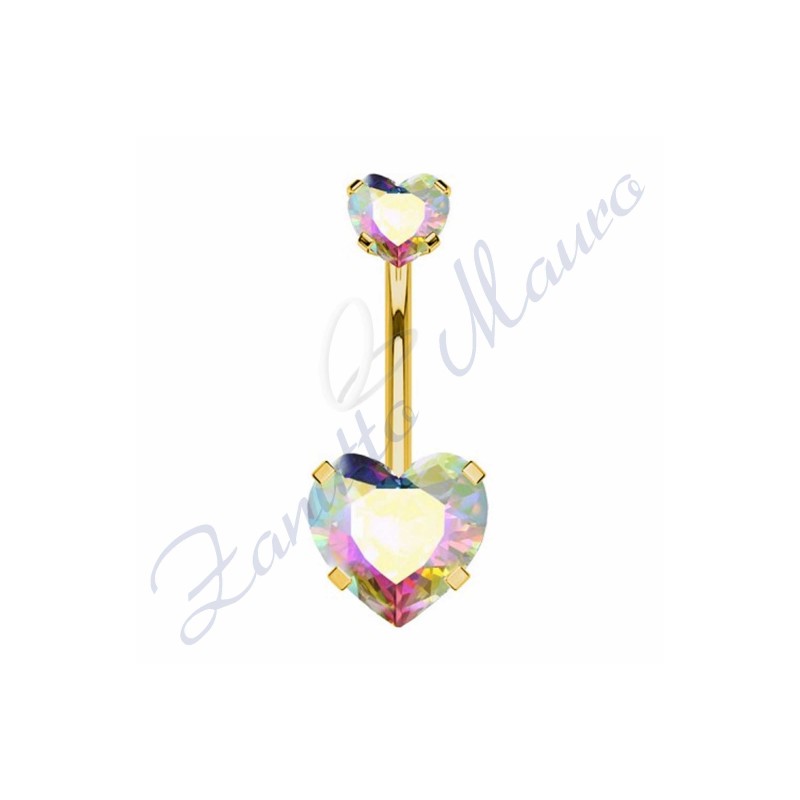 Piercing cuore aurora boreale per ombelico mm 1,6x12x5x8 in acciaio 361L