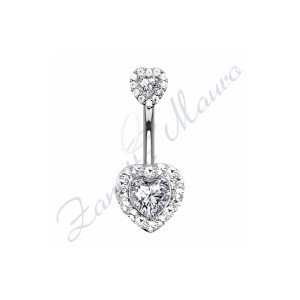 Piercing cuore bianco per ombelico mm 1,6x10x9x8 in acciaio 361L