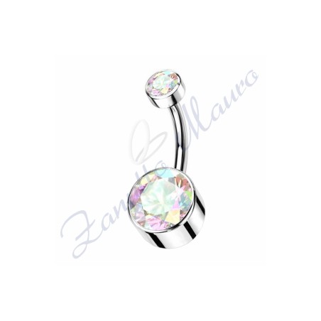 Piercing ombelico con 2 cristalli aurora boreale 1.6/5/8 mm 10 titanio
