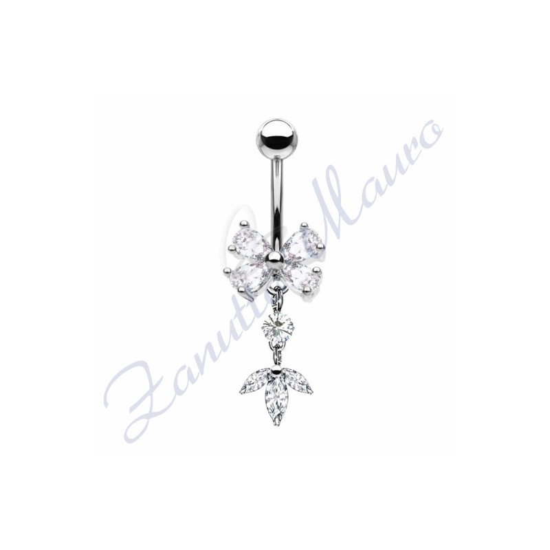 Piercing ombelico farfalla bianca 1.6/27/10 mm 10 in acciaio 316L